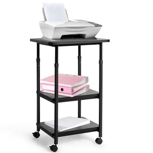 Black Multifunction Adjustable Height 3-Tier Printer Stand On Wheels