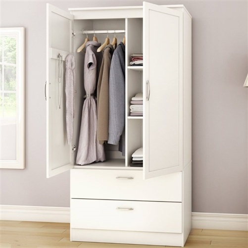 White Armoire Bedroom Clothes Storage Wardrobe Cabinet With 2 Drawers