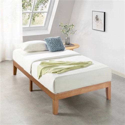 Twin Size Solid Wood Platform Bed Frame in Natural Wooden Finish