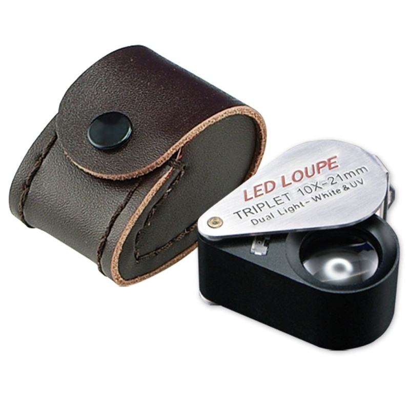 Mini 10X Jeweler Loupe Magnifier + Led & Uv Light, 21Mm Lens