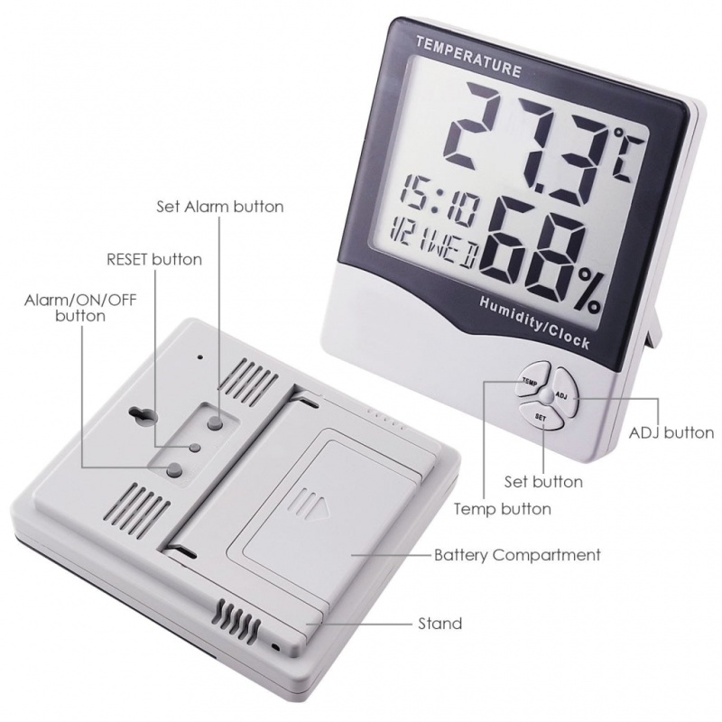 Digital Hygrometer Temperature Humidity Meter Lcd Clock