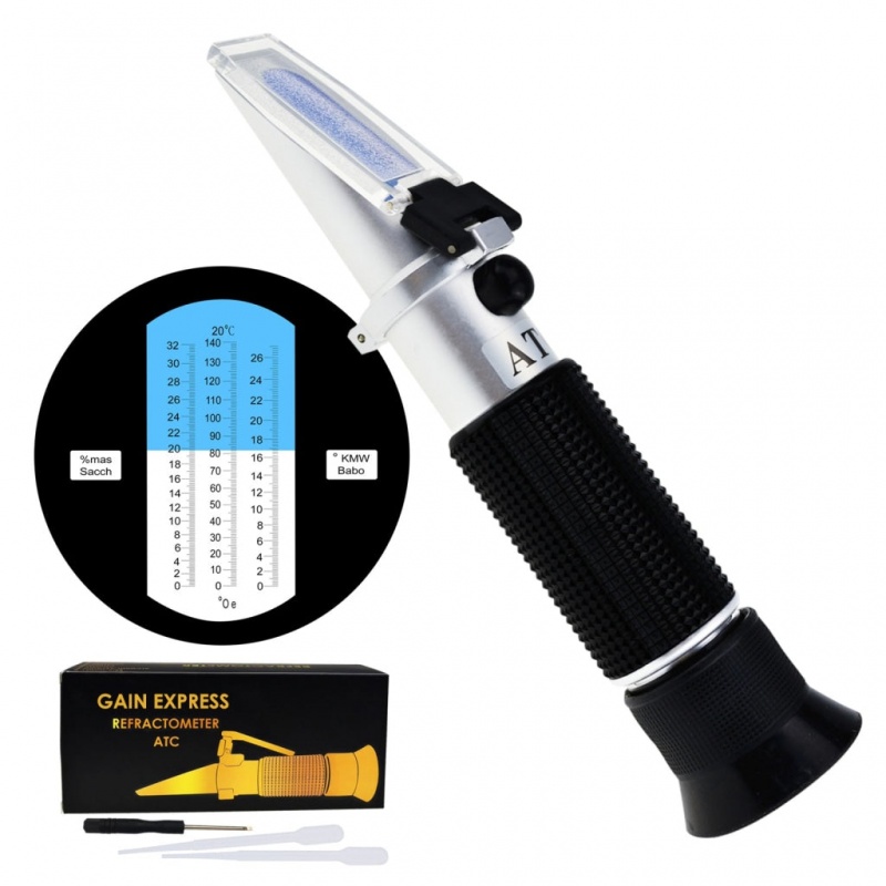 Handheld 0-32% Brix Refractometer With Atc, 0-140°Oe, 0-27Kmw/Babo, Oechsle, For Brandy, Beer Worth