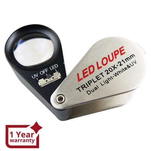Mini Jeweler Loupe 20X Magnifier + Led & Uv Light 21Mm Lens