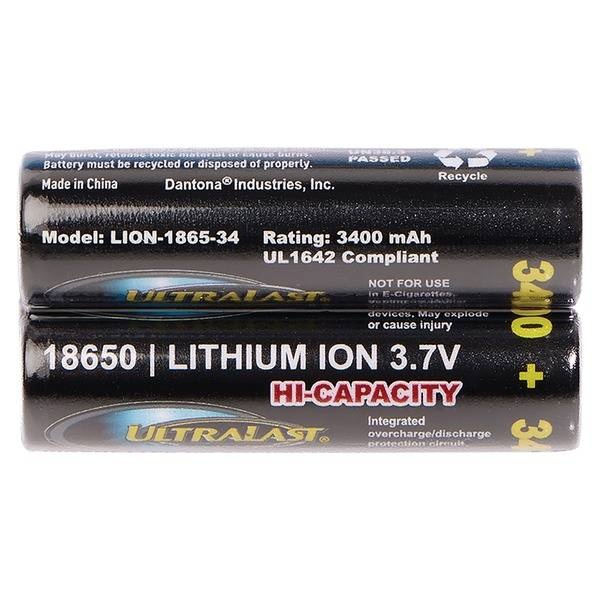 Ultralast 3,400 Mah 18650 Retail Blister Carded Batteries (2 Pack)