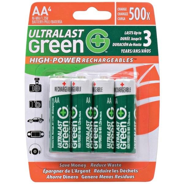 Ultralast Green Aa Nimh Rechargeable Batteries, 4 Pk