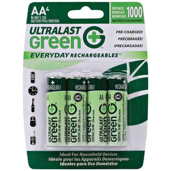 Ultralast Green Everyday Rechargeables Aa Nimh Batteries, 4 Pk
