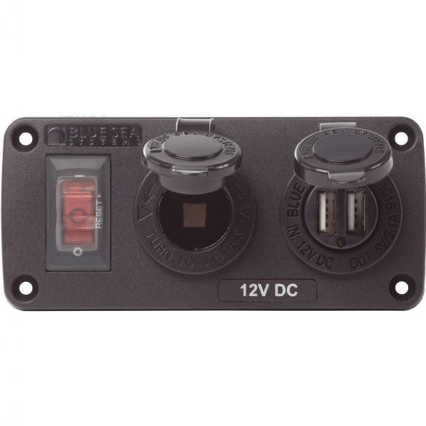 Blue Sea Water-Resistant 12V 15A Circuit Accesory Panel With 12V Socket