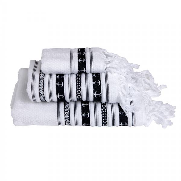 Marine Business White/Anchors Towel Set - Santorini - Set Of 3