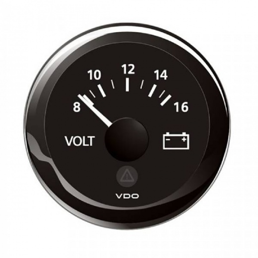 VDO 2-1/16Inch (52mm) ViewLine Voltmeter - 8-16V - Black Dial and Bezel