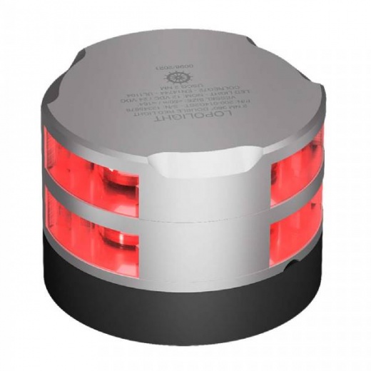 Lopolight 360° Red Double Stacked Navigation Light - 2Nm - 0.7M Cable - Silver Housing
