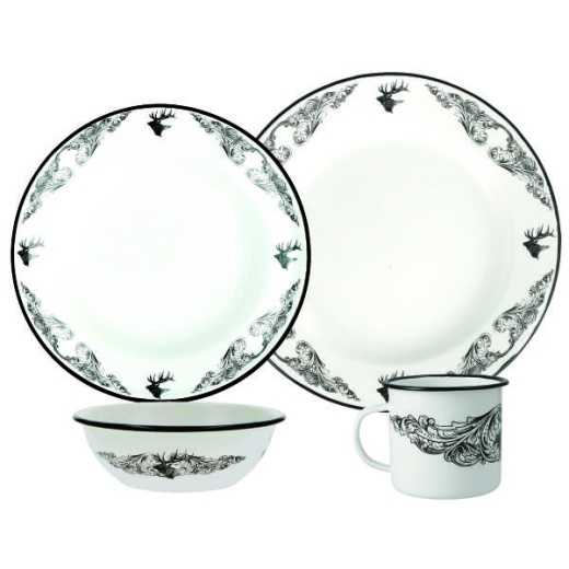 Utica 16 Pc Enamelware Set - White Elk I Pattern