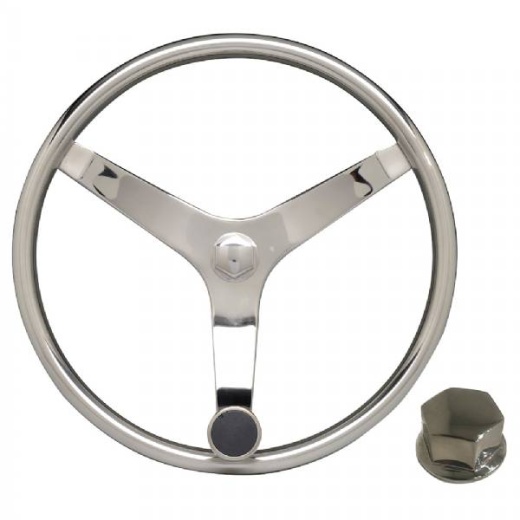 Uflex Usa - V46 - 13.5 in Stainless Steel Steering Wheel w/Speed Knob and Chrome Nut