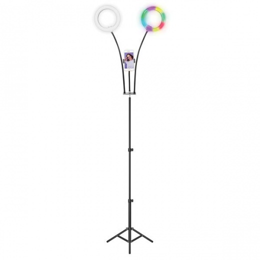 Supersonic Pro Live Stream Double 8-Inch LED Selfie RGB Ring Light with Tripod Stand