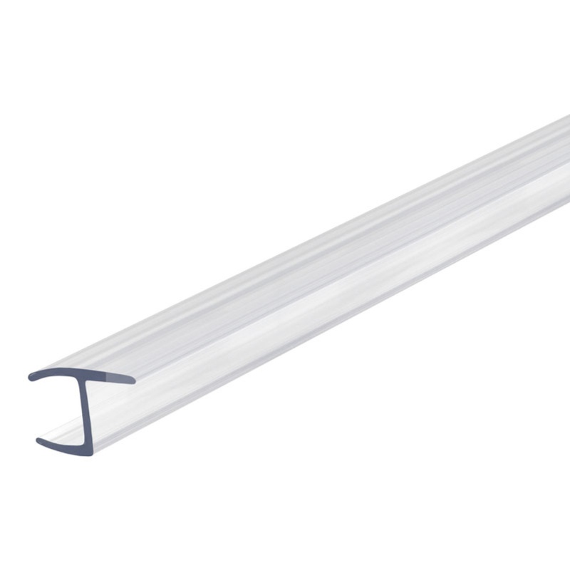 Glass Simple Clear Door Stop With Extended Hard And Soft Leg “H” Seal For 3/8" Glass, 95" Length