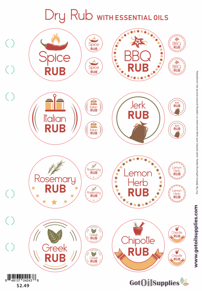 Dry Rub With Essential Oils Labels