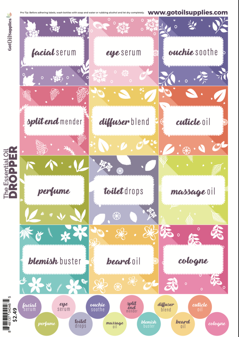 Essential Oil Dropper Kit Labels
