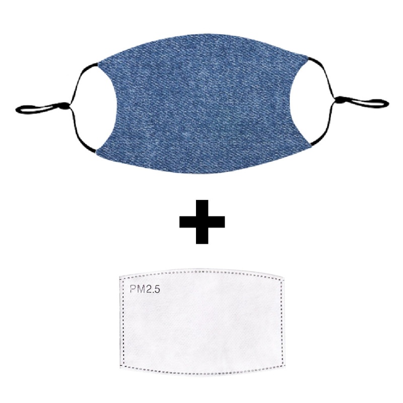 Blue Denim Print Cloth Washable Face Mask With Pm2.5 Filter