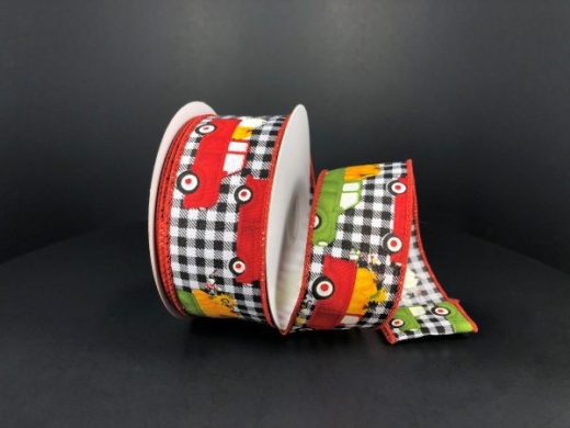 1.5" x 10 Yards Buffalo Check Red Truck Fall Wired Ribbon by Jascotina