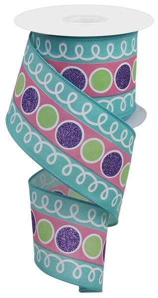 2.5"X10yd Stripe Glitter Circle With Loops - Lavender, Green, Pink And Teal