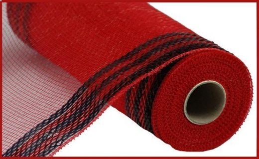 10"X10yd Red With Black Border Stripe Metallic Mesh