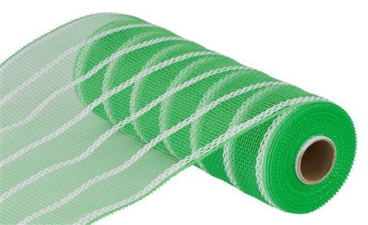 10"X10yd Green And White Vertical Wide Stripe Mesh