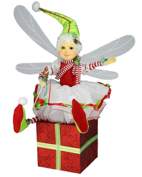 26"H Fluffy Fairy On Present Decor - Whimsical Holiday Decoration