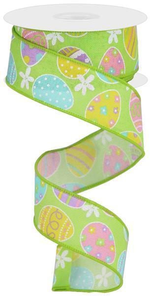 1.5"X10yd Easter Eggs On Green Royal Ribbon by Cbi