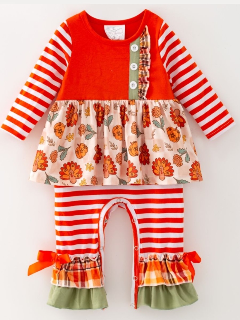 Baby Girl Turkey Floral Thanksgiving Ruffle Romper