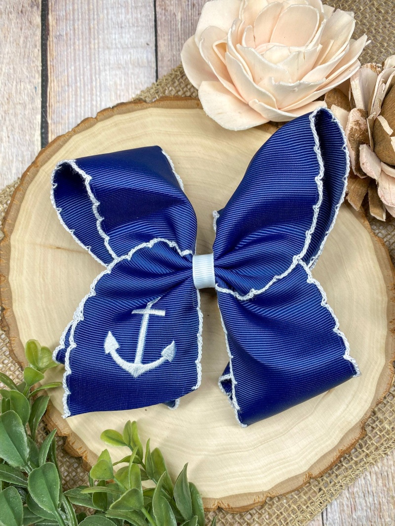 Anchors Away Embroidered Moonstitch Hair Bow | Clip Or Headband