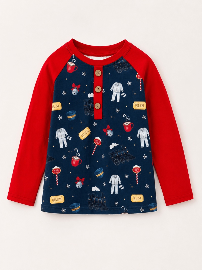 Believe Christmas Train Boys North Pole Raglan Shirt