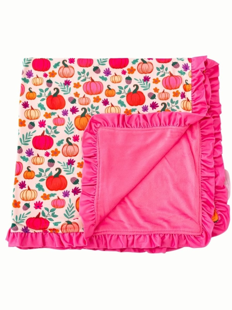 Pink Pumpkin Fall Ruffle Blanket - One Size