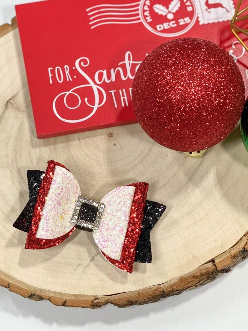 Sparkly Santa Belt Bow Clippie