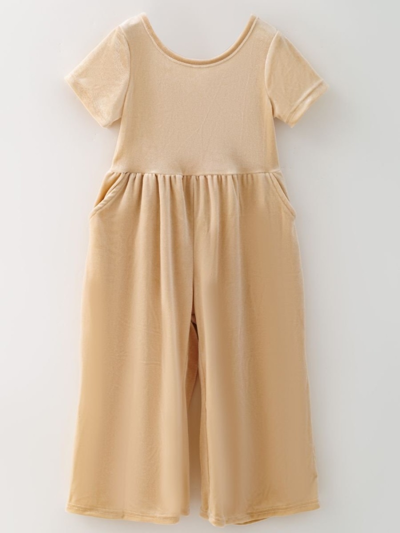 Classic Holiday Velvet Girls Jumpsuits With Pockets
