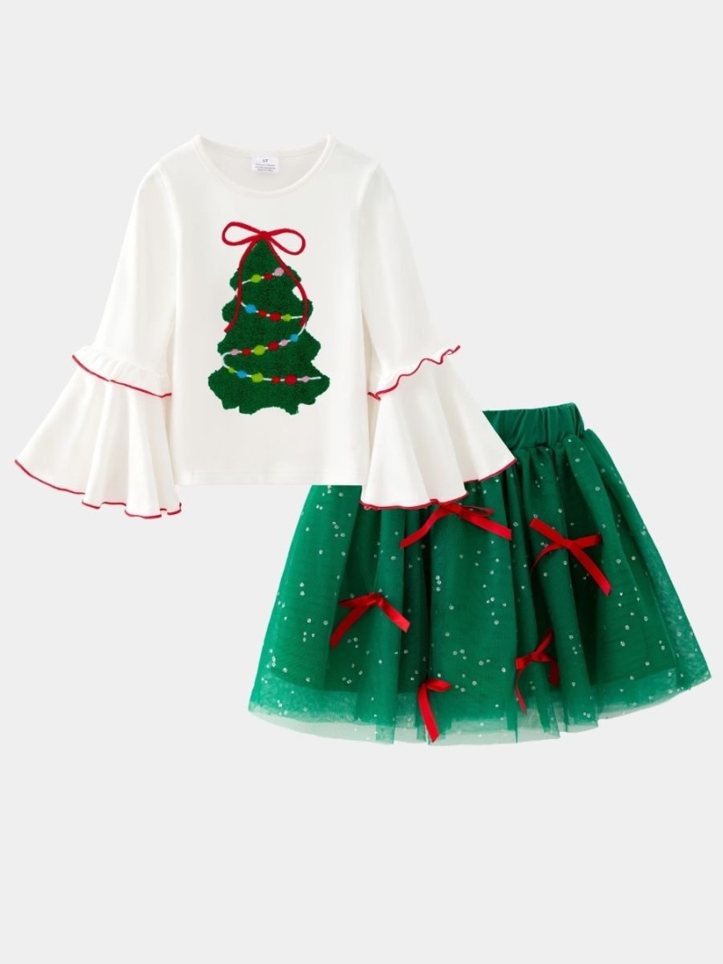 Christmas Tree Girls Sparkle Tutu Skirt Set