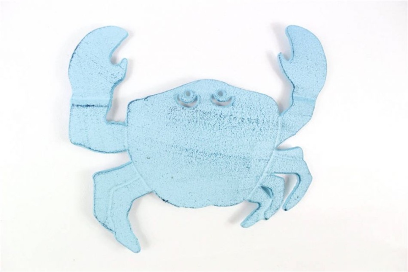 Rustic Dark Blue Whitewashed Cast Iron Crab Trivet 11"