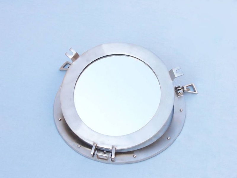 Brushed Nickel Deluxe Class Decorative Ship Porthole Mirror 12"