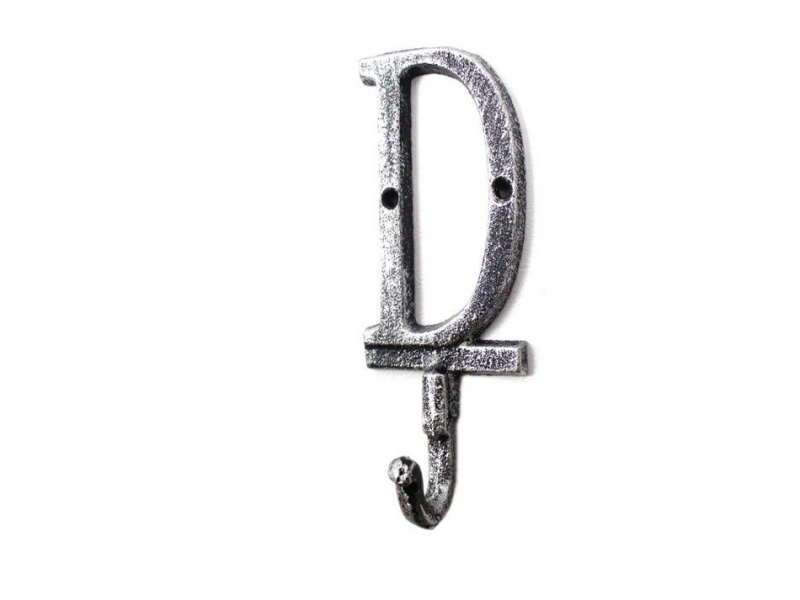 Rustic Silver Cast Iron Letter D Alphabet Wall Hook 6"