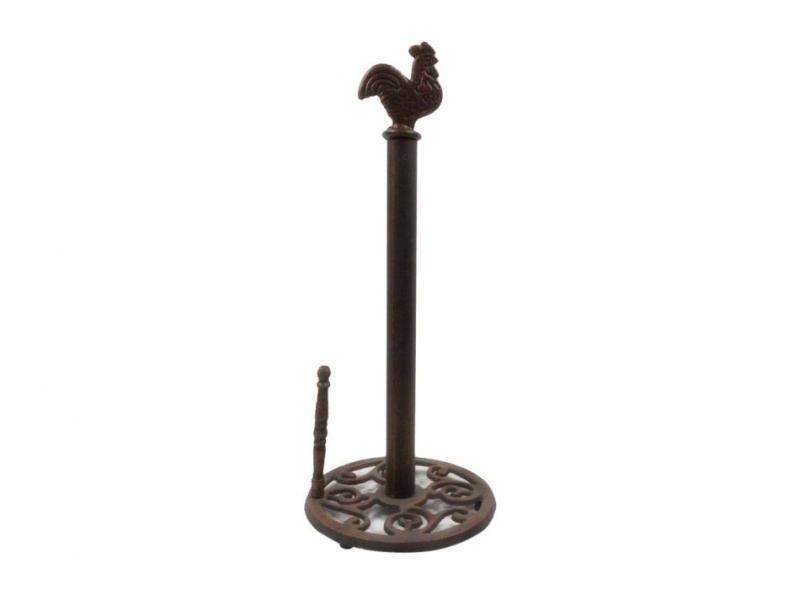 Rustic Copper Cast Iron Rooster Paper Towel Holder 15"