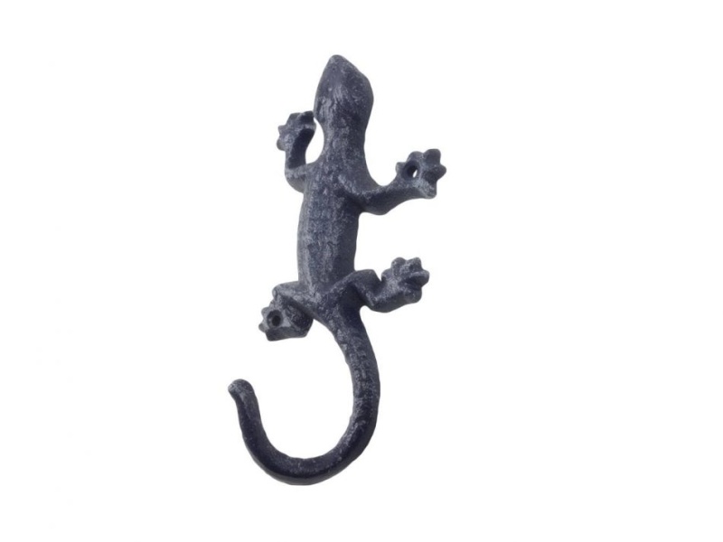 Rustic Dark Blue Cast Iron Lizard Hook 6"