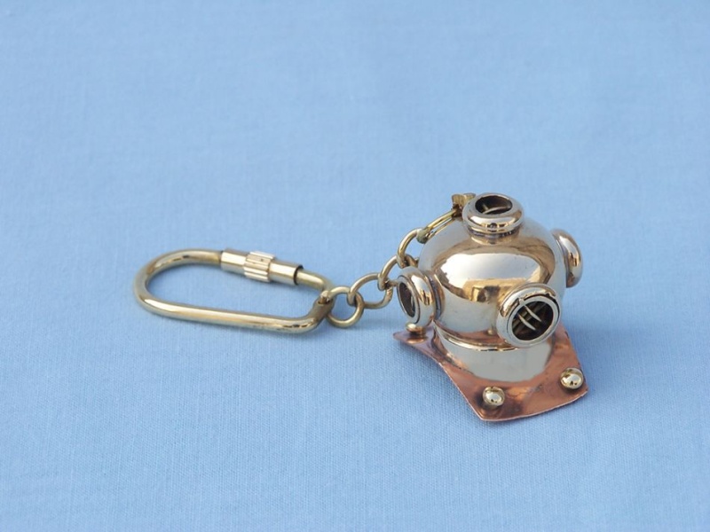Solid Brass/Copper Diving Helmet Key Chain 5"