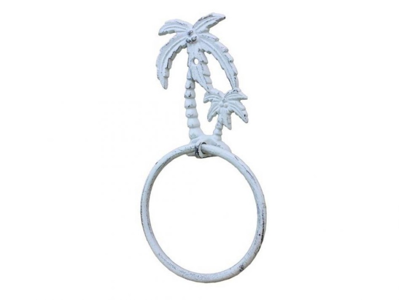Whitewashed Cast Iron Palm Tree Towel Holder 9"