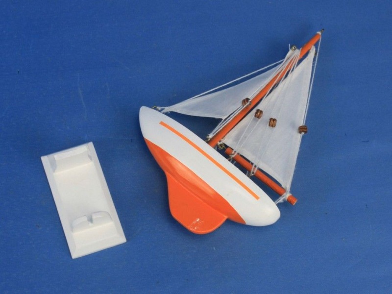 Wooden Orange Pacific Sailer Model Sailboat Decoration 9"