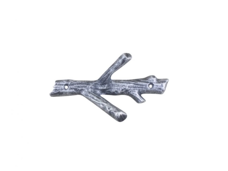 Rustic Silver Cast Iron Tree Branch Double Wall Hook