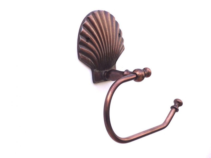 Antique Copper Seashell Hand Towel Holder 10"