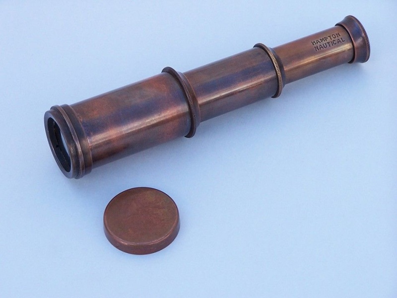 Deluxe Class Scout's Antique Copper Spyglass Telescope 7" With Rosewood Box