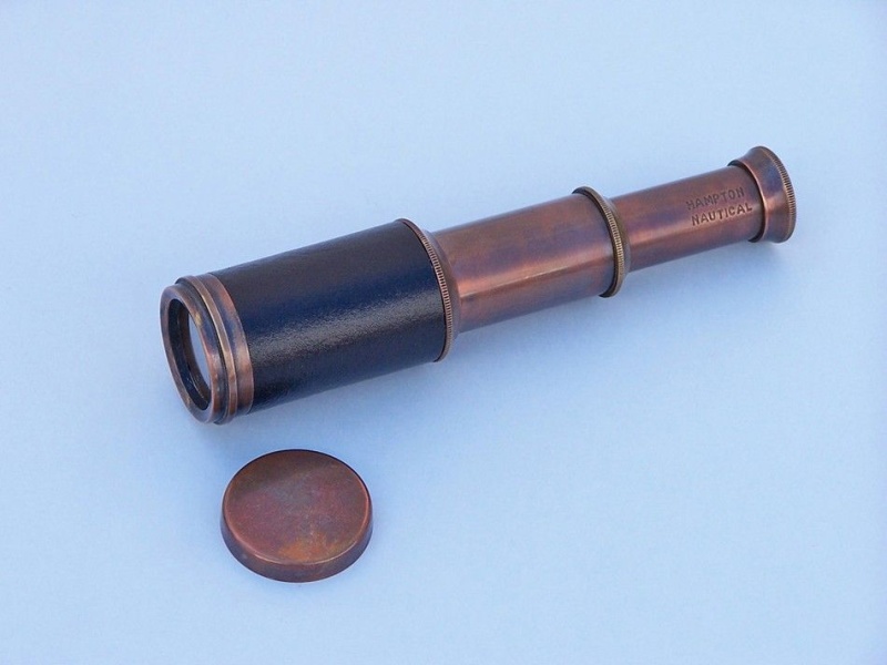 Deluxe Class Scout's Antique Copper - Leather Spyglass Telescope 7" With Rosewood Box