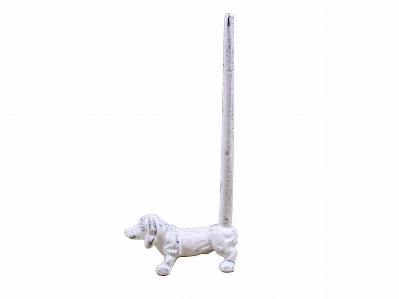 Whitewashed Cast Iron Dog Paper Towel Holder 12"