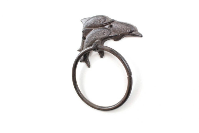 Cast Iron Decorative Dolphins Towel Holder 7"