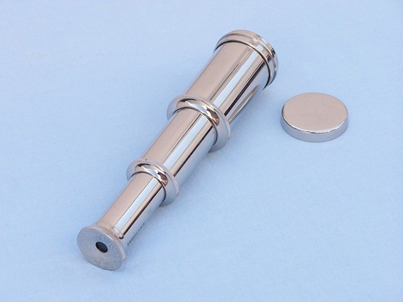 Deluxe Class Scout's Chrome Spyglass Telescope 7" With Black Rosewood Box