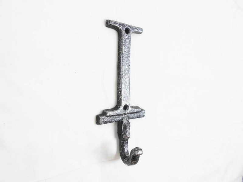 Rustic Silver Cast Iron Letter I Alphabet Wall Hook 6"